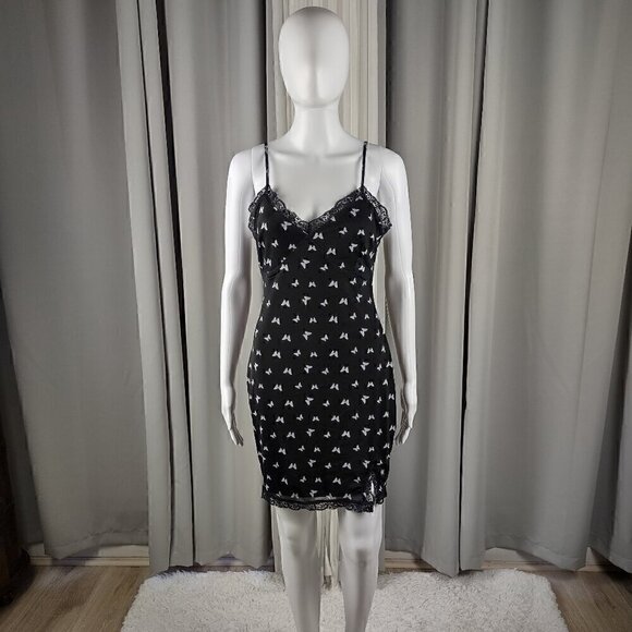 wild fable Dresses & Skirts - Wild Fable Womens Black Gray Butterfly Pattern Lace Lined Midi Slip Dress Size S